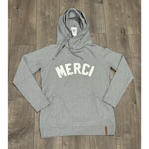 NWT Ampersand Ave Womens Sz XL Gray Double Hood Hoodie Pocket MERCI Print